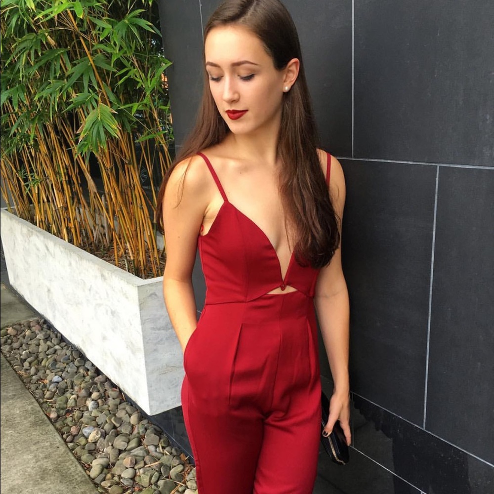 WYLDR london red v neck cut out jumpsuit